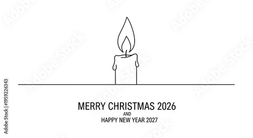 Minimalist Candle Flame Merry Christmas 2026 Happy New Year 2027 Greeting Card