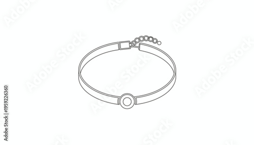 Minimalist Choker Necklace with Circle Pendant, Line Art Illustration