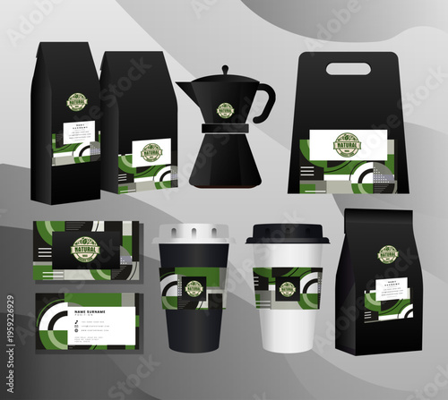 Coffee branding set, coffee packaging design, coffee shop branding, vector coffee templates