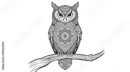 Zen Style Owl Illustration for Adult Coloring Book