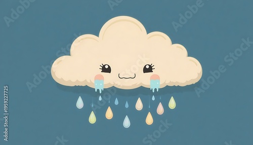 Adorable Cartoon Rain Cloud Mascot on Blue Background