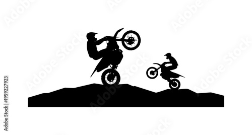 Dynamic Motocross Riders Performing Stunts on Dirt Track
