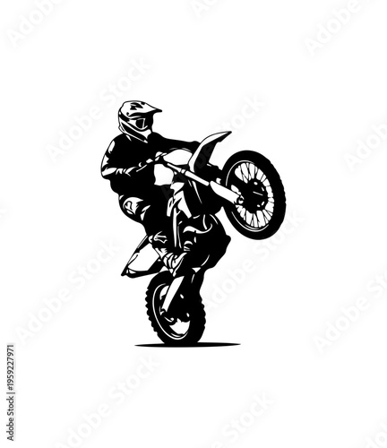 Motocross Rider Performing Wheelie Stunt on Dirt Bike