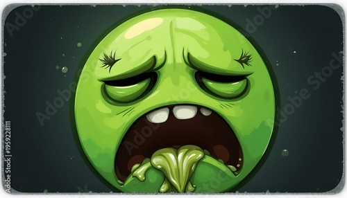 Sick 3D Green Emoji Face Vomiting Slime with Cinematic Lighting