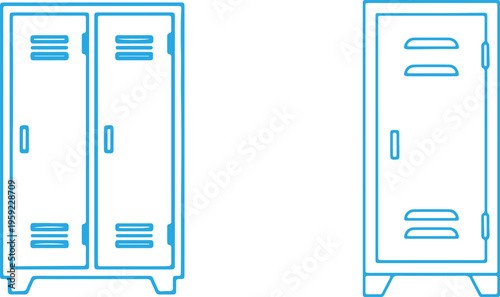 Line art illustration of metal school lockers, two different styles
