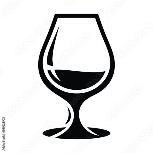 Stylized black and white illustration of a snifter glass filled with a dark liquid, often used for brandy or cognac.