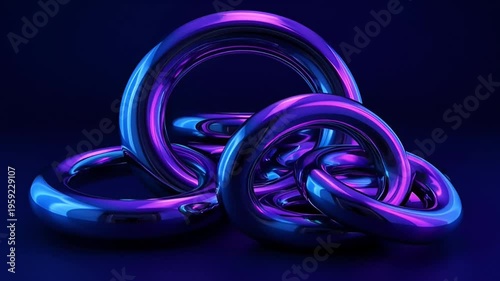 Abstract geometric forms illuminated with vibrant blue and purple colors