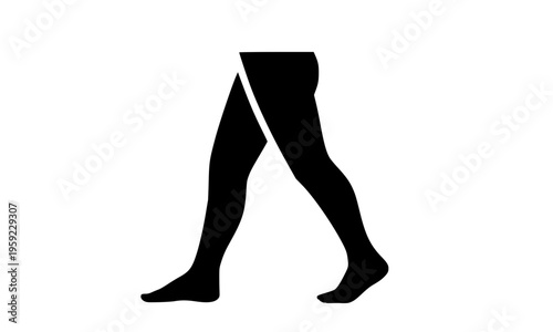 Black Silhouette of Human Legs in Walking Stride Pose on White Background, Perfect for Fitness, Pedestrian, Motion, and Body Anatomy Design Concepts