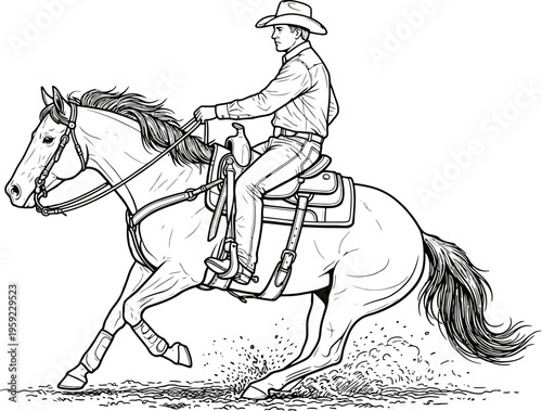 Cowboy performing sliding stop during western reining