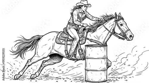 Cowgirl competing in barrel racing event at rodeo