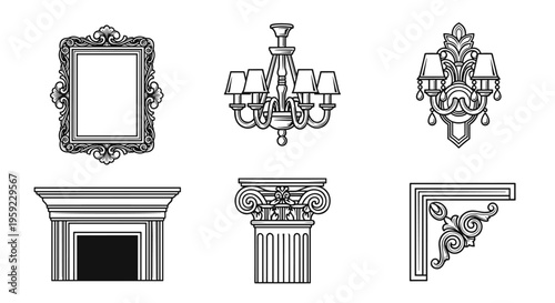 Collection of ornate architectural elements and decorative items in a classic style