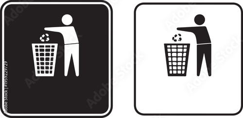 Recycling, trash, and garbage icons, waste management symbols, vector graphics