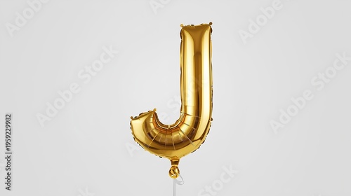 Golden letter J balloon floating against a neutral background, celebrating success and achievements
