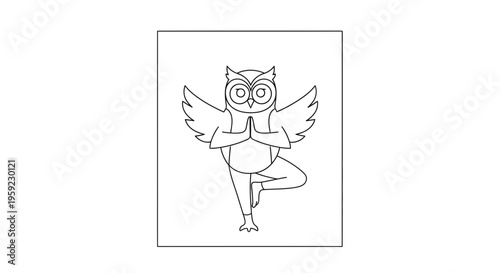 Cute Owl Doing Yoga Tree Pose, Meditation, Mindfulness, Healthy Lifestyle