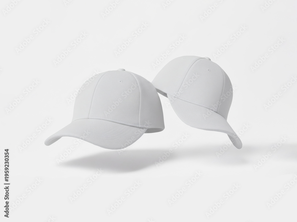 Fototapeta premium Minimalist white baseball caps on a clean white background