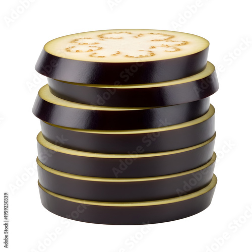 Stacked eggplant slices isolated on transparent background