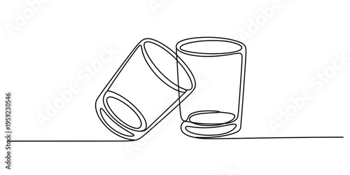 Continuous line drawing of two glasses clinking together for a celebratory toast