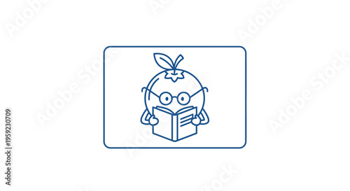 Cute Orange Character Reading a Book, Smart Fruit with Glasses, Education Concept