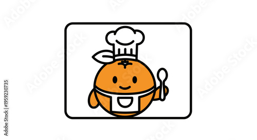 Cute Orange Chef Character with Spoon, Wearing Chef Hat and Apron, Happy Mascot