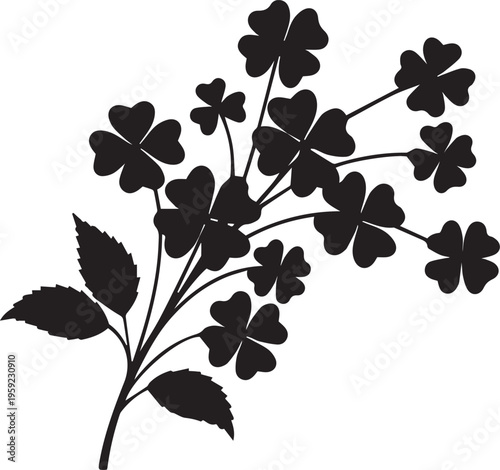 Black four-leaf clover, shamrock vector icons, St. Patrick's Day symbols, lucky charm graphics