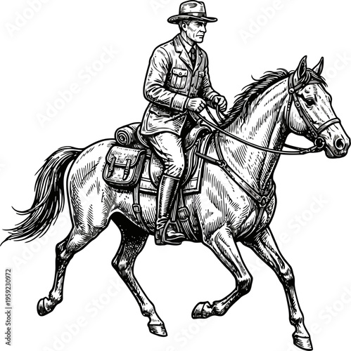 Mounted ranger patrolling on horseback in uniform