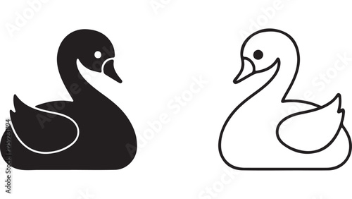 Swan and duck outline icons with transparent background