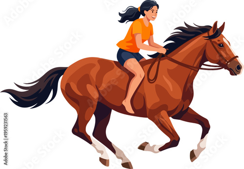 Young girl riding horse bareback at high speed
