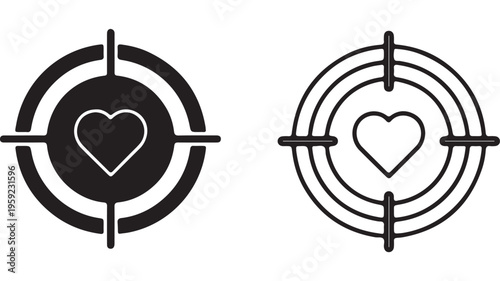 Target heart icon set with transparent background