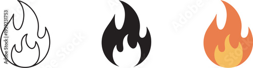 Fire flame symbol, burning fireball icon, energy heat sign, blaze illustration, minimal style design, clean modern vector graphic