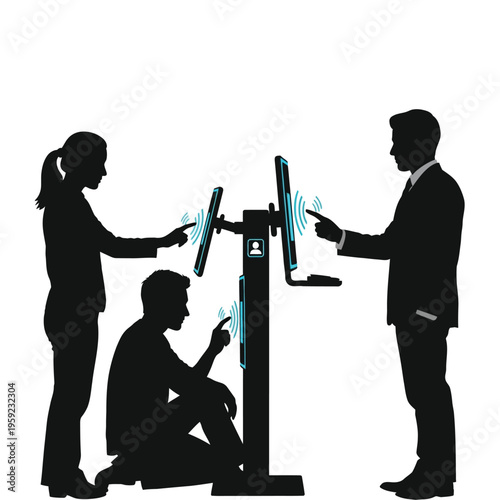 People using touch screen interfaces and digital interactive displays