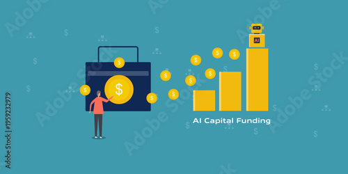 Capital investment to AI advancement, visualize upward trending performance graph.