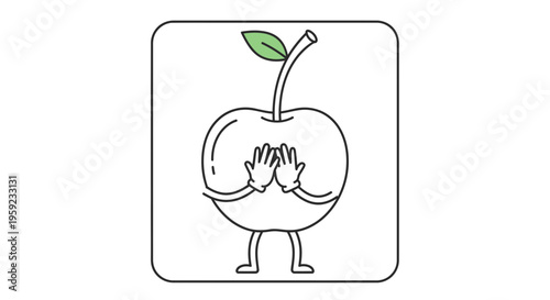 Cute Cherry Character with Hands Covering Face, Expressing Surprise or Embarrassment