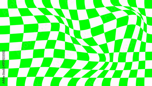 Psychedelic checkerboard acid pattern. Y2k neon green chessboard background. Surreal square funky print backdrop