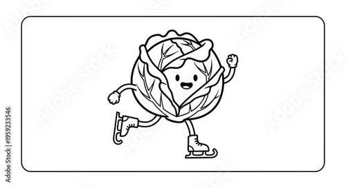 Cute Cabbage Character Ice Skating