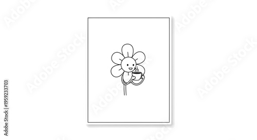 Cute Cartoon Flower Character Holding Coffee Cup