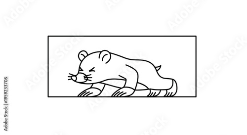 Cute cartoon mole digging, animation frame, simple line art, white background