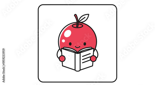 Cute Apple Character Reading Book, Education, Knowledge, Learning, Back to School Concept