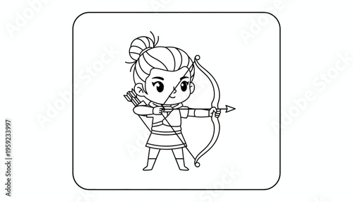 Cute Archer Girl Character with Bow and Arrow, Cartoon Style