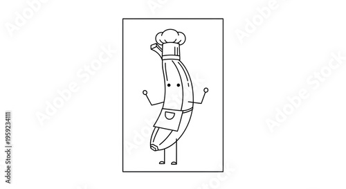 Cute Banana Chef Character with Chef Hat and Apron, Cartoon Style