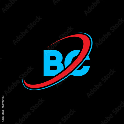 BC B C letter logo design. Initial letter BC linked circle uppercase monogram logo red and blue. BC logo, B C design. bc, b c