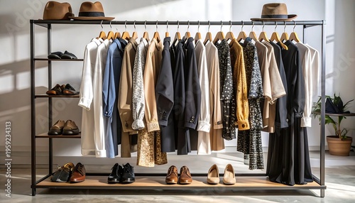 Clothing rack with various garments