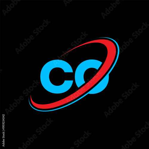 CO C O letter logo design. Initial letter CO linked circle uppercase monogram logo red and blue. CO logo, C O design. co, c o, C&O
