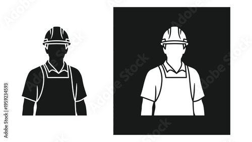 Silhouette of a construction worker in black and white
