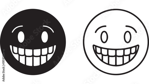 Smiling face icons black and white