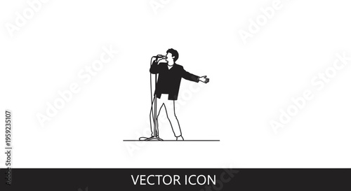 Singer Performing Live on Stage with Microphone - Vector Icon