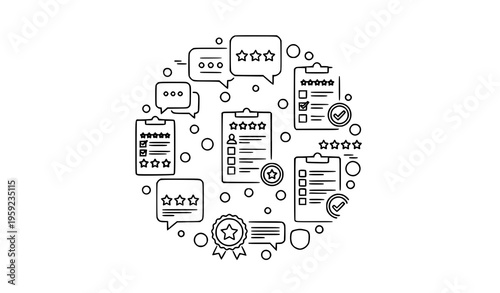 Review and testimonial outline icons for customer feedback rating and marketing interface concepts