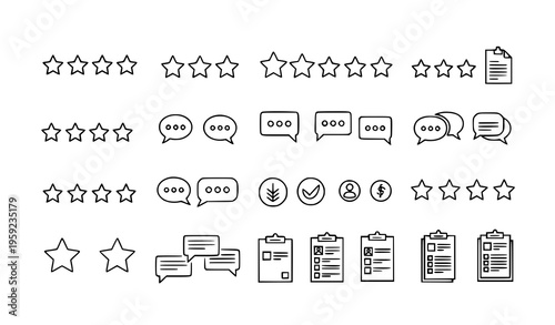 Minimal feedback and testimonial icon collection for customer review rating and UI design