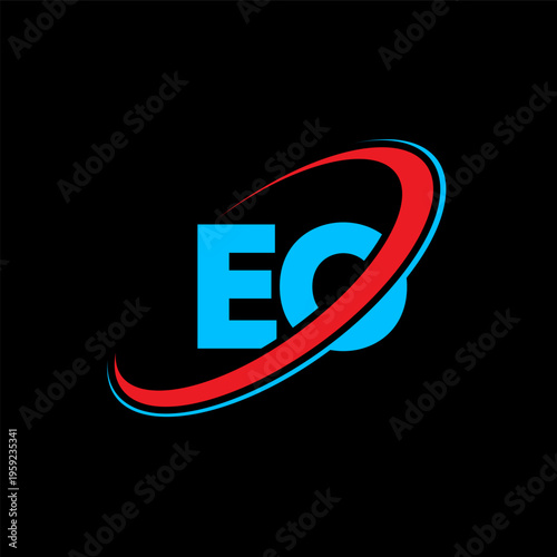 EO E O letter logo design. Initial letter EO linked circle uppercase monogram logo red and blue. EO logo, E O design. eo, e o, E&O