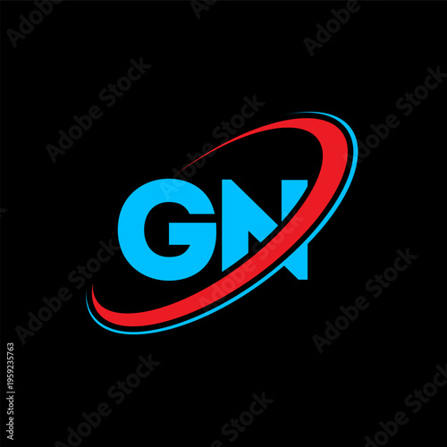 Free Download GN G N letter logo design. Initial letter GN linked circle uppercase monogram logo red and blue. GN logo, G N design. gn, g n - GFXLoad