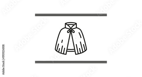 Simple outline icon of a cape or cloak with a collar and tie closure